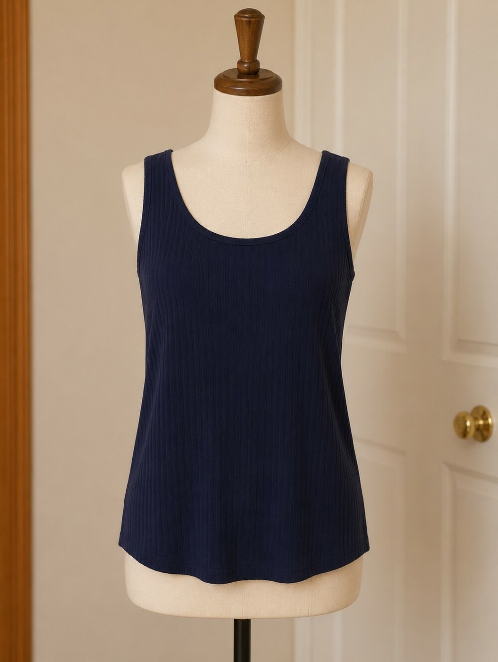 Classic Navy Ribbed Tank Top - Women